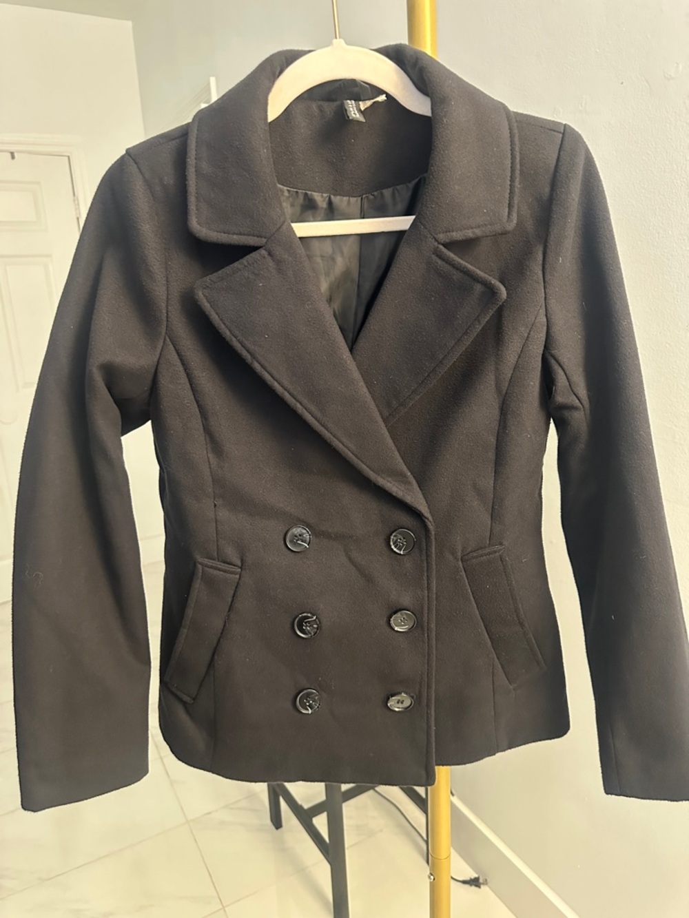 H&M Divided Black Double-Breasted Peacoat Jacket